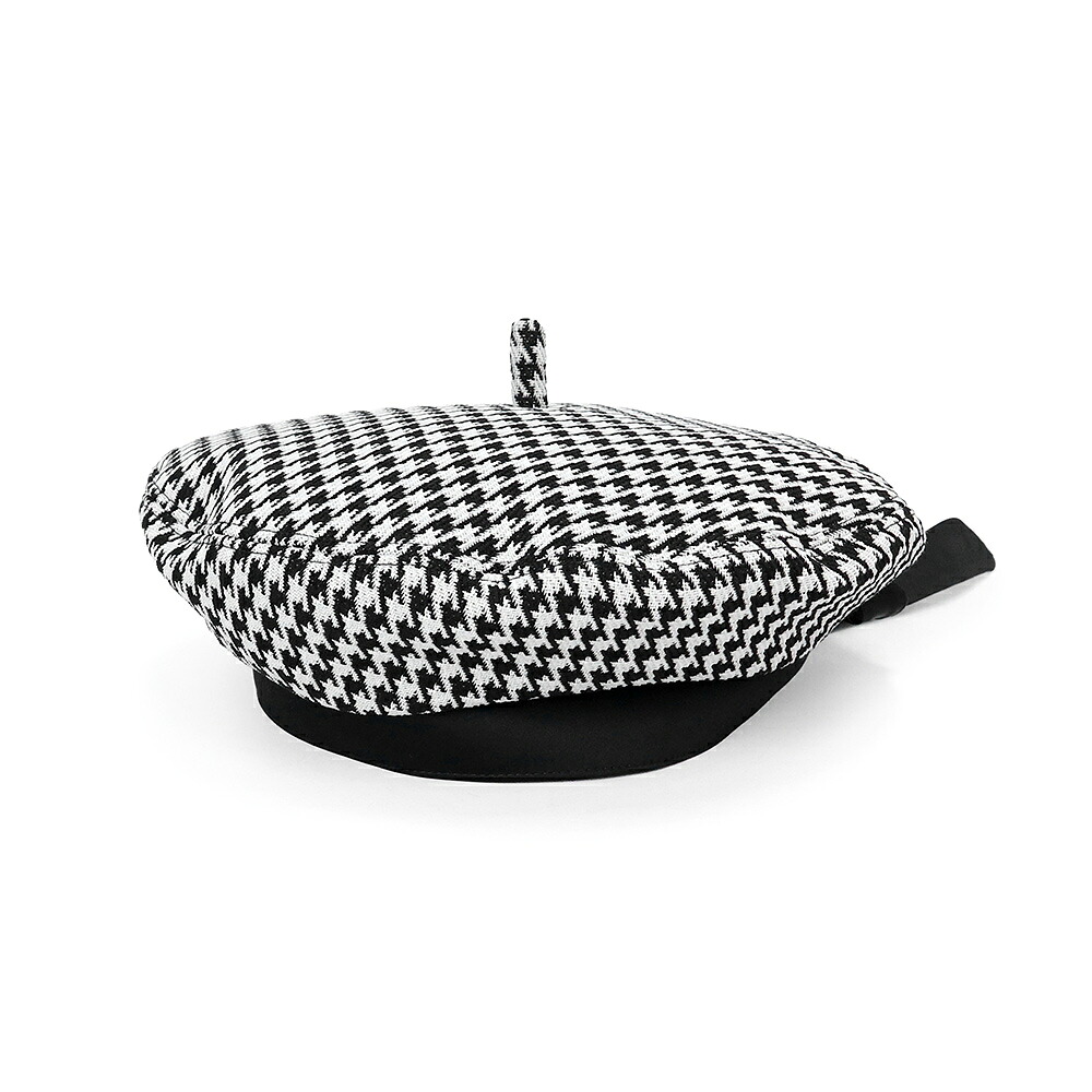 【中古】Christian Dior クリスチャンディオール 35DAP910I121 Arty ベレー帽 リボン 千鳥格子 ブラック ホワイト 帽子 #58 ウール100% 箱付|ブランドシティ BrandCity