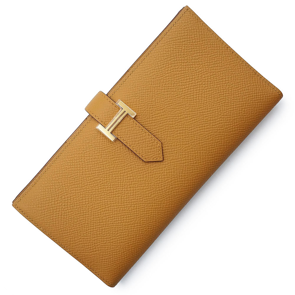 【新品・未当て嵌める品】HERMES エルメス ベアン スフレ ヴォーエプソン セサミ 赤銅色 B目じるし 二つ折り長金入れ なめし革 ゴールド金具 箱付