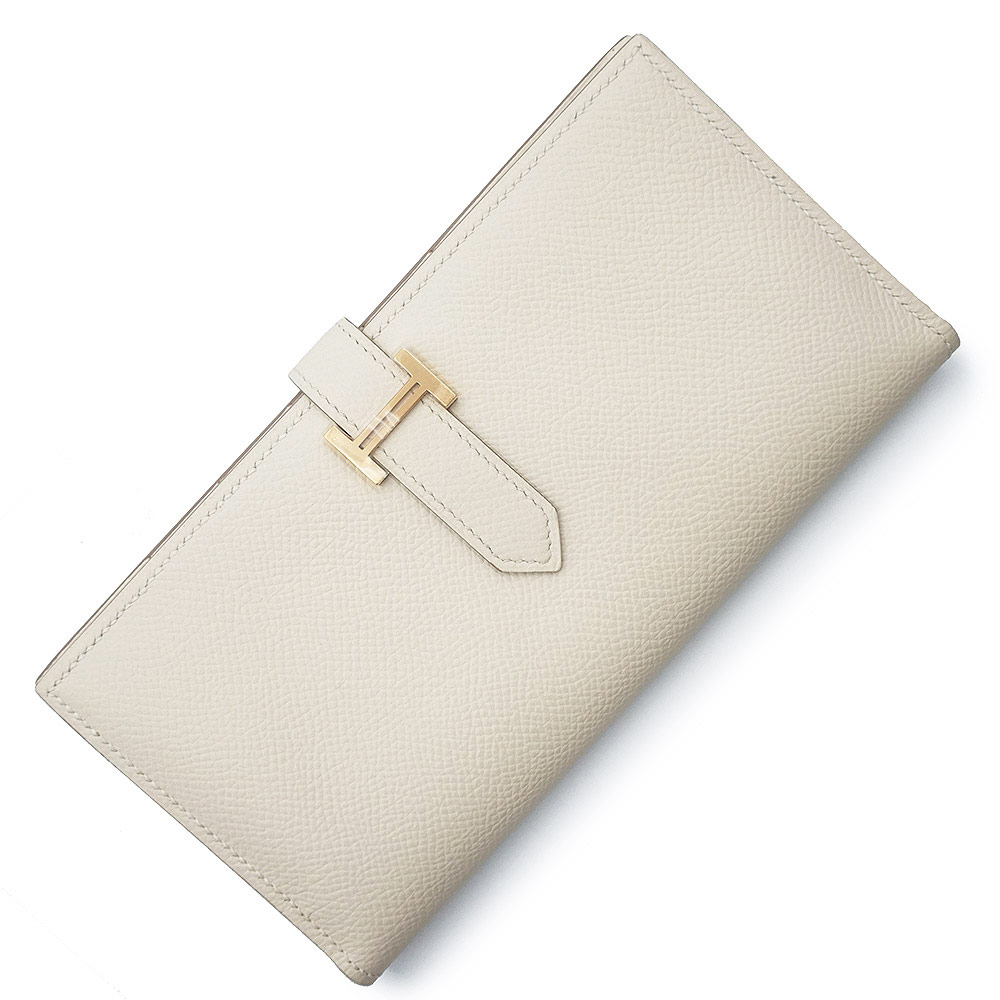 【新品・未当て嵌める品】HERMES エルメス ベアン スフレ ヴォーエプソン クレ 白いこと Y目じるし 二つ折り長金入れ なめし革 ゴールド金具 箱付