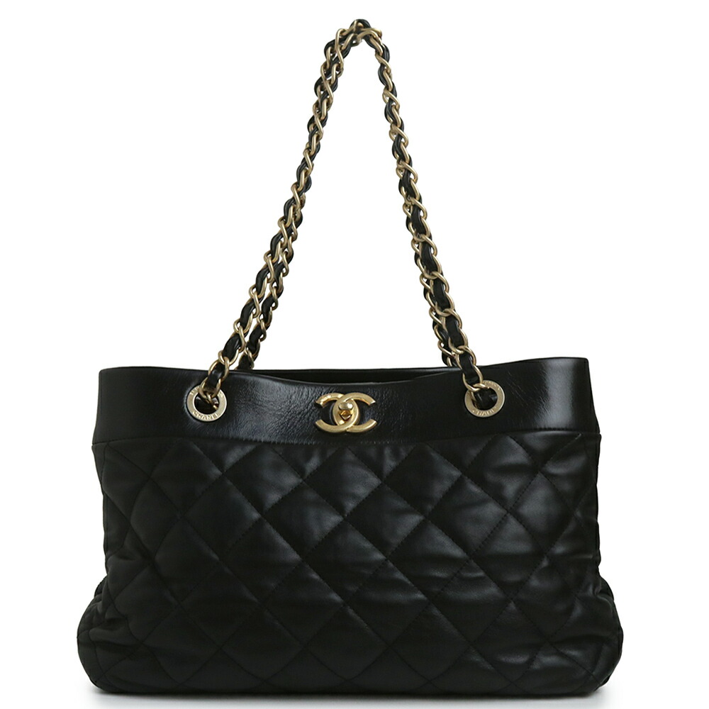 【美品】CHANEL シャネル マトラッセ  子ヒツジ素はだ 黒いこと チェーン店 トートバッグ なめし革 ゴールド金具