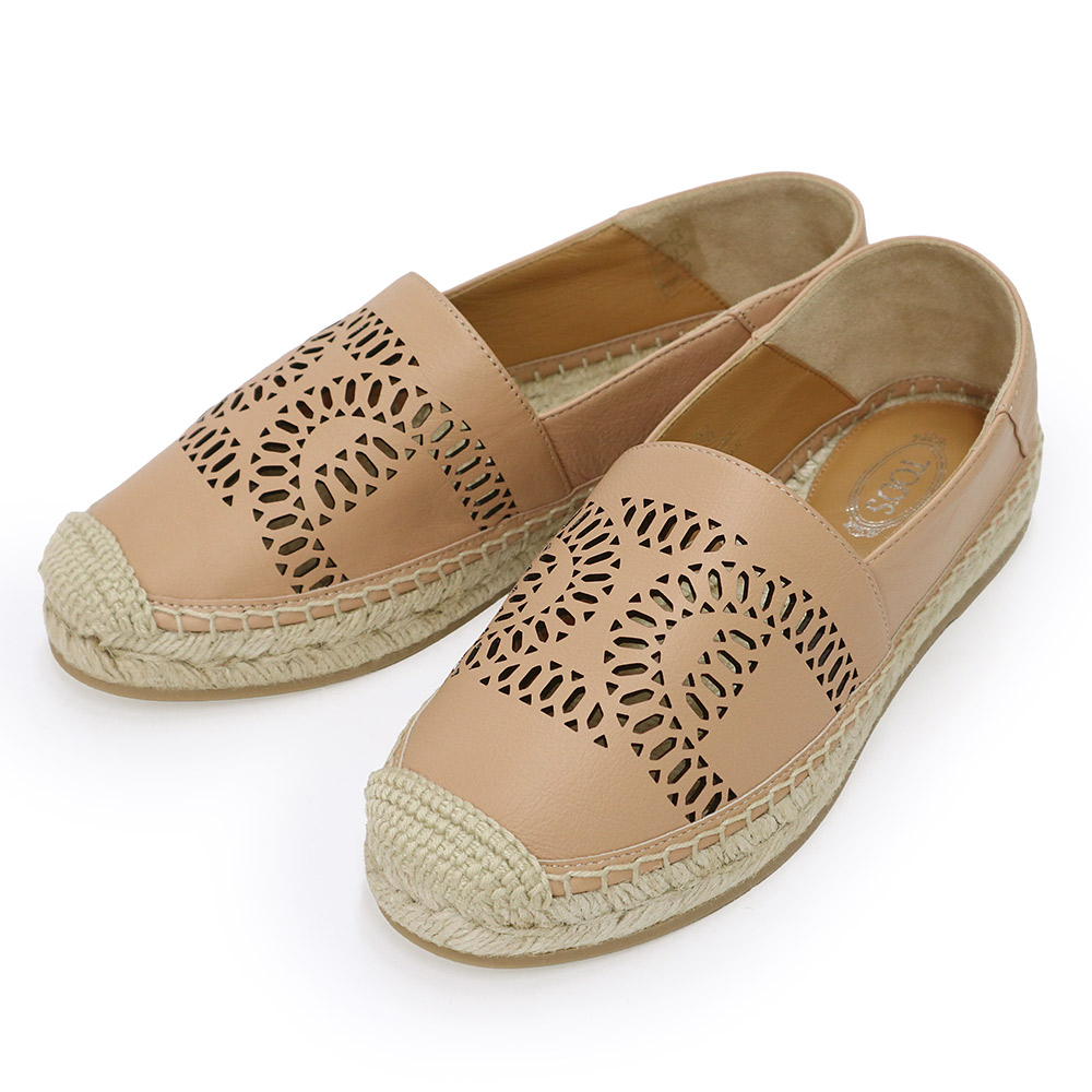 【新品・未当て嵌める品】TOD’S トッズ XXW08L0IE30MID ケイト なめし革 撥ねのける細工物 エスパドリーユ カーフスキン ベージュ さくら色ベージュ 置き目毛革 シューズ 靴 #36 23珊 なめし革