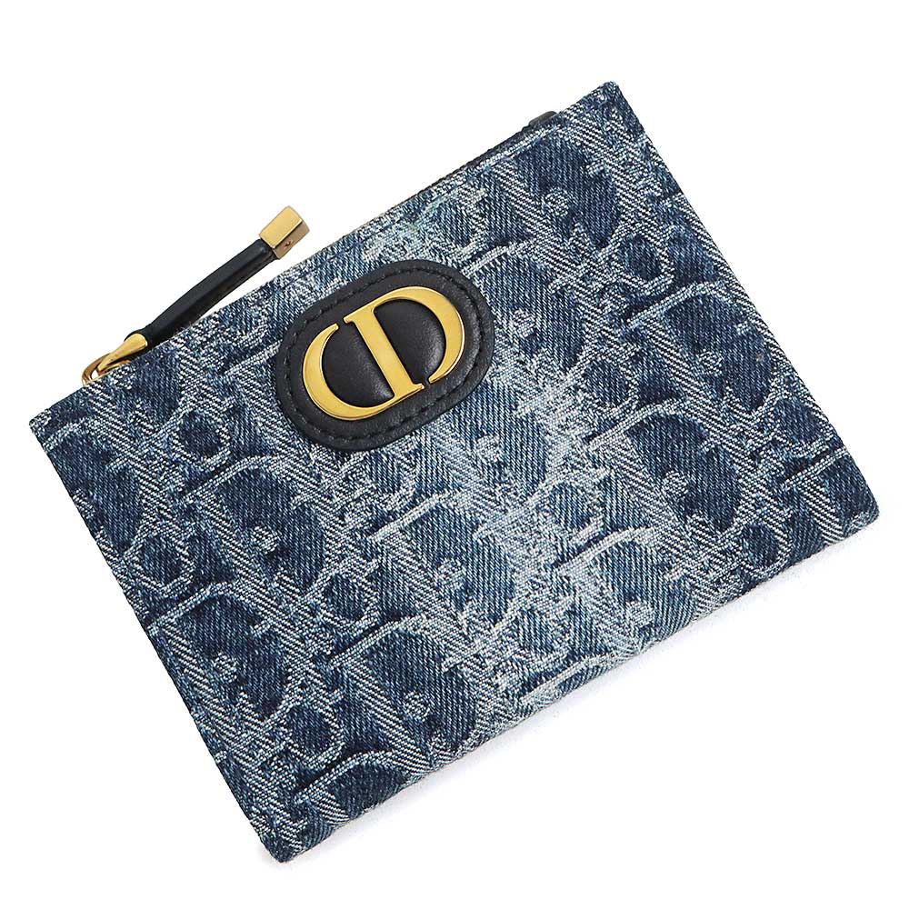 【新品・未使用品】Christian Dior クリスチャンディオール S2197UDCE 30 Montaigne Dahlia モンテーニュ ダリア ウォレット オブリーク ジャカード コットンキャンバス カーフスキン ブルーデニム ネイビー 二つ折り財布 レザー ゴールド金具｜ブランドシティ　BrandCity
