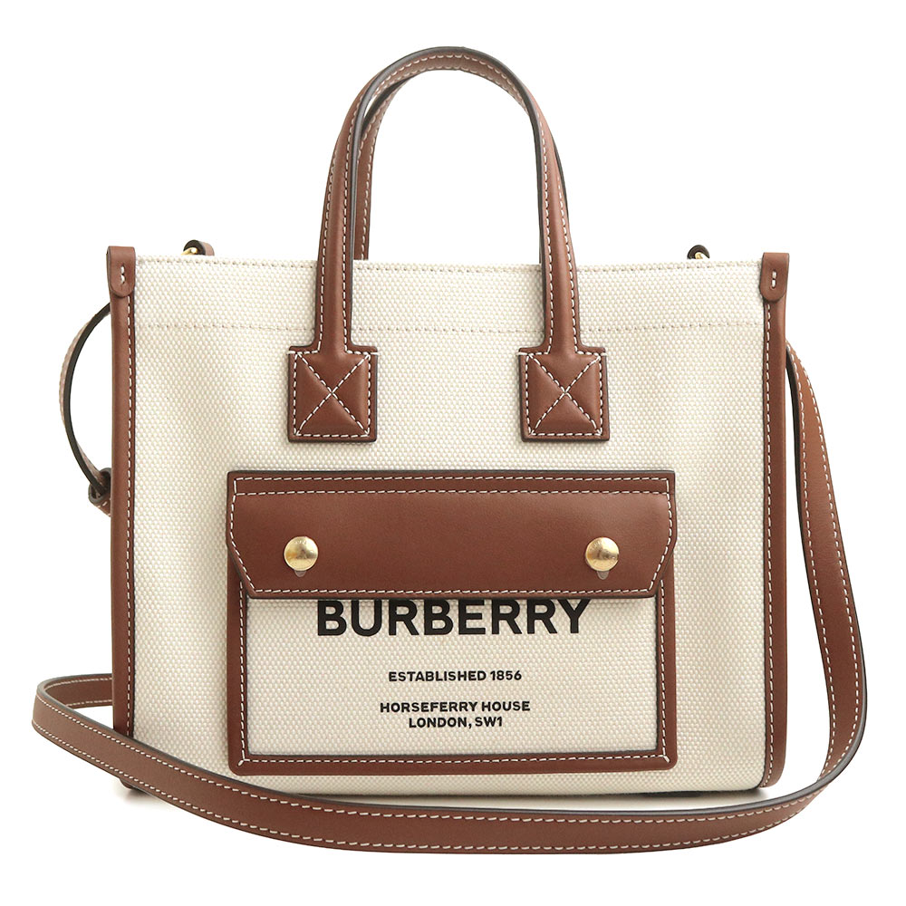 【未使用 展示品】BURBERRY バーバリー 8044143 ミニ フレヤ トート コットンキャンバス カーフスキン ベージュ タン ブラウン 2way ショルダー ハンドバッグ 斜め掛け レザー ゴールド金具|ブランドシティ BrandCity