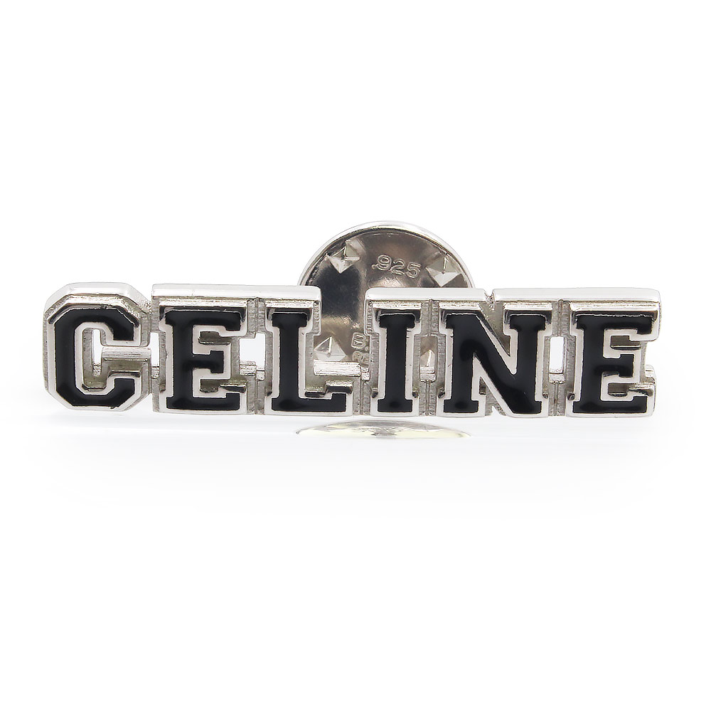 【美品】CELINE セリーヌ 460DR6SSE ユニヴェルシテ ロゴ SV925 エナメル シルバー ブラック スタッド ピン ブローチ|ブランドシティ BrandCity