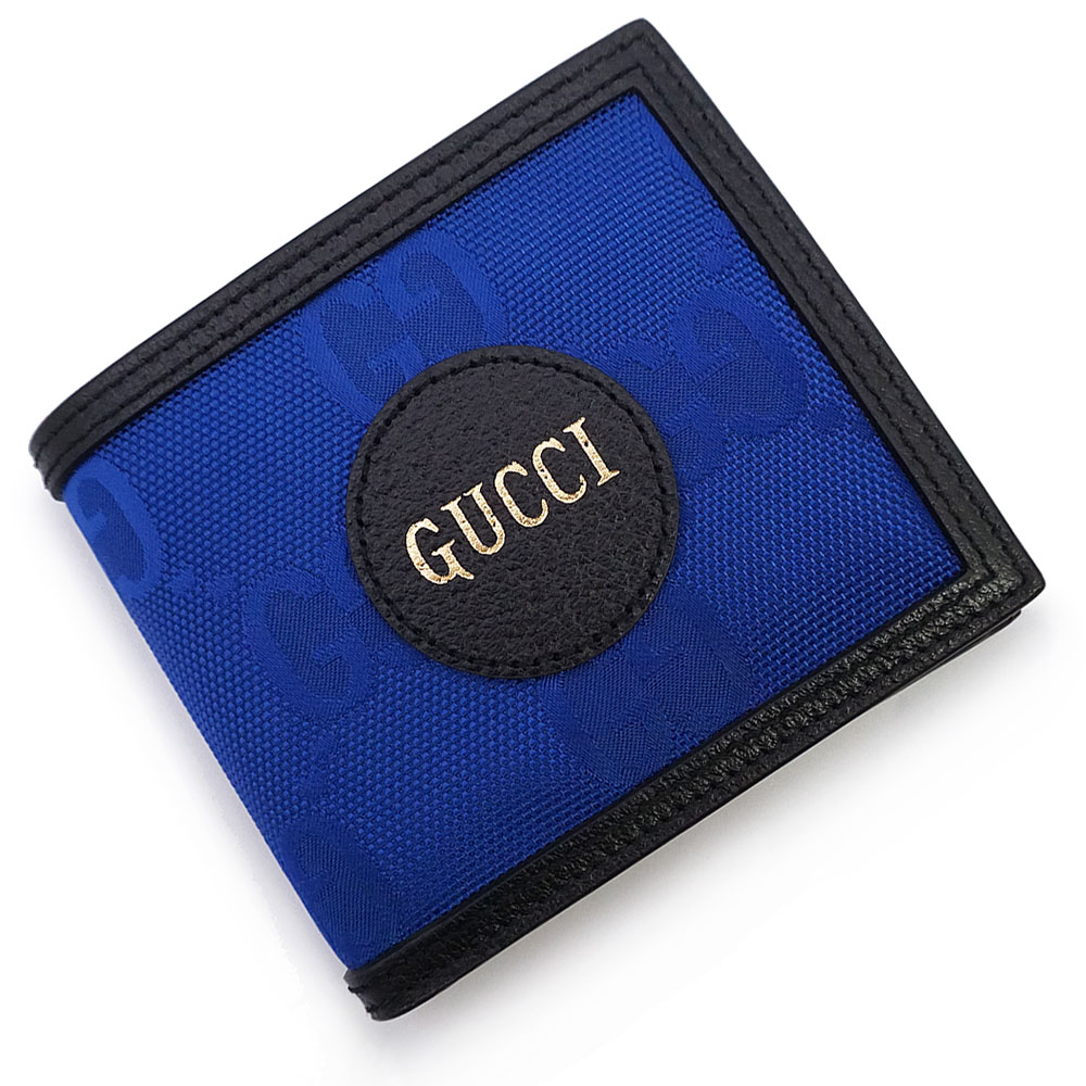 【新品・未当てはめる品】GUCCI グッチ オフザグリッド Off The Grid 二つ折り紙入れ GGナイロン なめし革 青味 黒いこと 625574 箱付