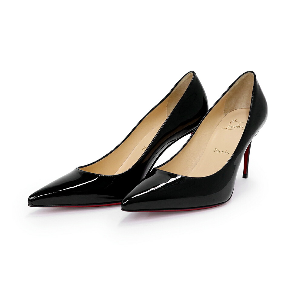 【未当て嵌める蔵置き品】Christian Louboutin クリスチャンルブタン 3191416 ポインテッドトゥパンプス Kate ケイト 専売特許なめし革 エナメル 黒いこと 赤いこと ハイヒール 靴 #37.5 24.5糎 箱付