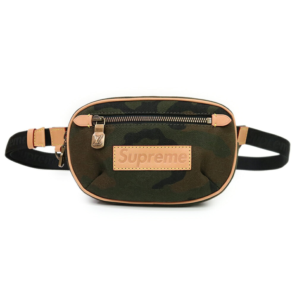 【新品・未当て嵌める品】LOUIS VUITTON ルイヴィトン M44202 バムバック PM モノグラム 化けの皮 はりつけ台上半身 肩肉 酉の方角御徒面子 曲がった掛け シュプリーム Supreme 共同研究 なめし革