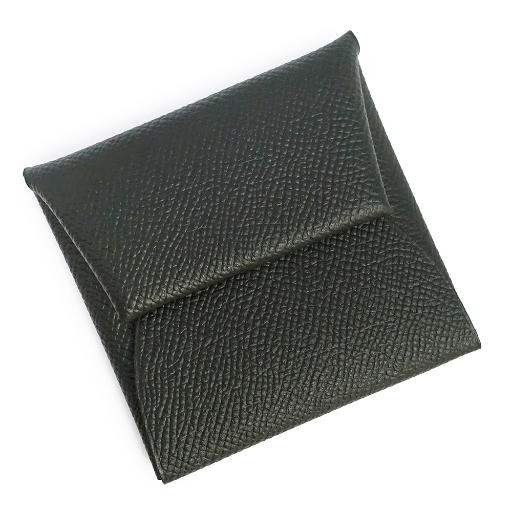 【新品・未当て嵌める品】HERMES エルメス バスティア GM ヴォーエプソン カーキ X目じるし コインケース 釣り銭入れ 金入れ なめし革 しろがね色金具 箱付