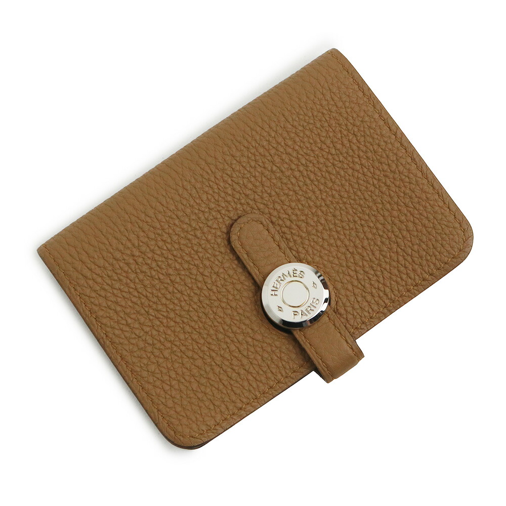 【未当て嵌める 見せびらかす品】HERMES エルメス ドゴン トゴ Bronze Dore ブロンズドレ D目じるし 歌留多容れもの 名刺入れ 定期入れ 通行手形容れもの なめし革 しろがね色金具