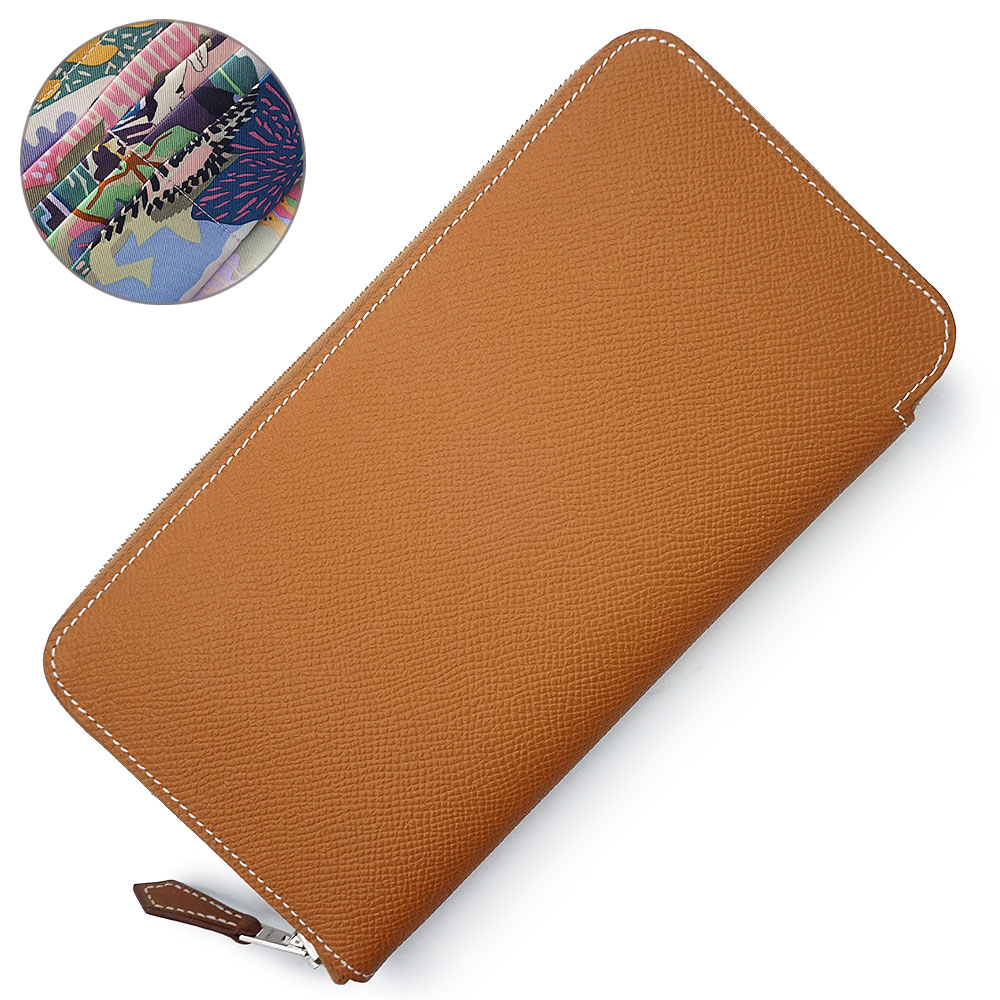【新品・未当て嵌める品】HERMES エルメス アザップ ロング シルクイン EN LIBERTE アンリベルテ 大まかに ヴォーエプソン ゴールド 黒房すぐり ヴェールフィズ 赤銅色 W目じるし ラウンドチャック ジップ 長金入れ なめし革 しろがね色金具 箱付