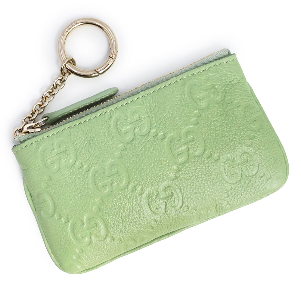 【新品・未当て嵌める品】GUCCI グッチ 815891 GG象徴 ジップ 足懸かり入れもの グレインレザー ペールグリーン 引っ掛かり付き添い人 コインケース 御釣り入れ 札入れ 点火装置ゴールド金具