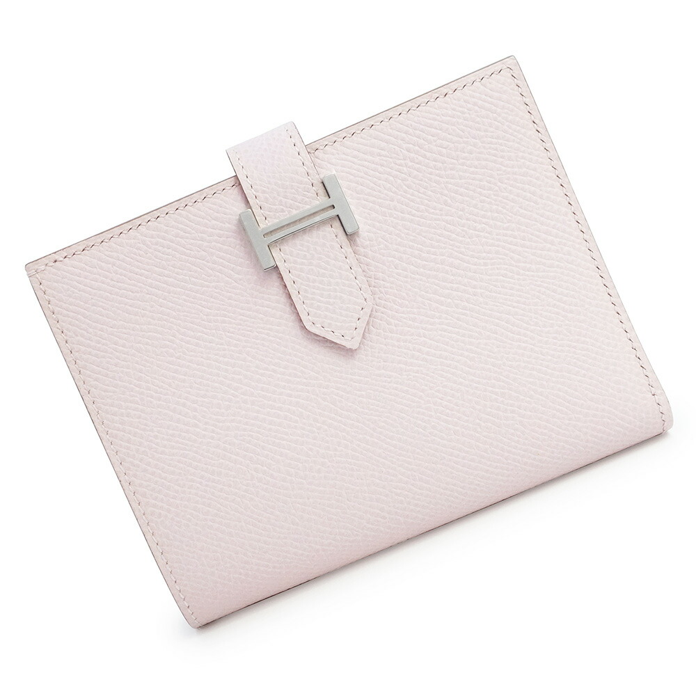 【新品・未当て嵌める品】HERMES エルメス ベアン パウダーコンパクト ヴォーエプソン モーヴペール 点火装置さくら色 B目じるし 二つ折り金入れ なめし革 しろがね色金具 箱付