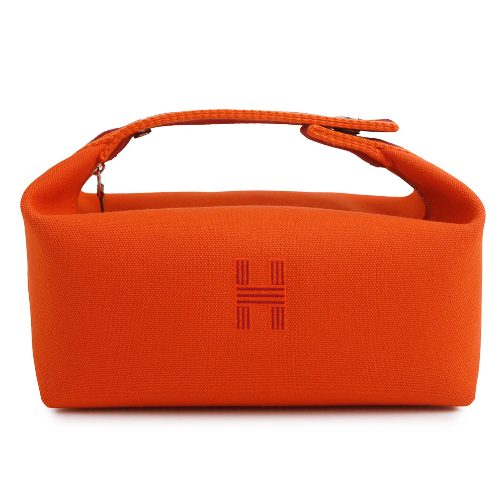 【未当て嵌める庫入れ品】HERMES エルメス ブリッド ア 黒いこと PM 綿織物100％ 帆布 ORANGE FEU オランジュフー バニティ 合切袋 二番目 ハンドバック しろがね色金具