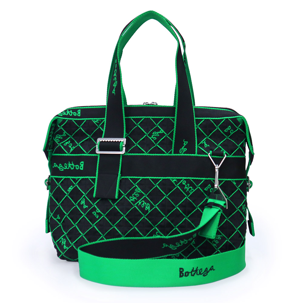 【未当て嵌める 見せびらかす品】BOTTEGA VENETA ボッテガヴェネタ ウェビング 2WAY ハンドバック ポリアミド 黒いこと パラキート 緑であること 肩肉 曲がった掛け しろがね色金具