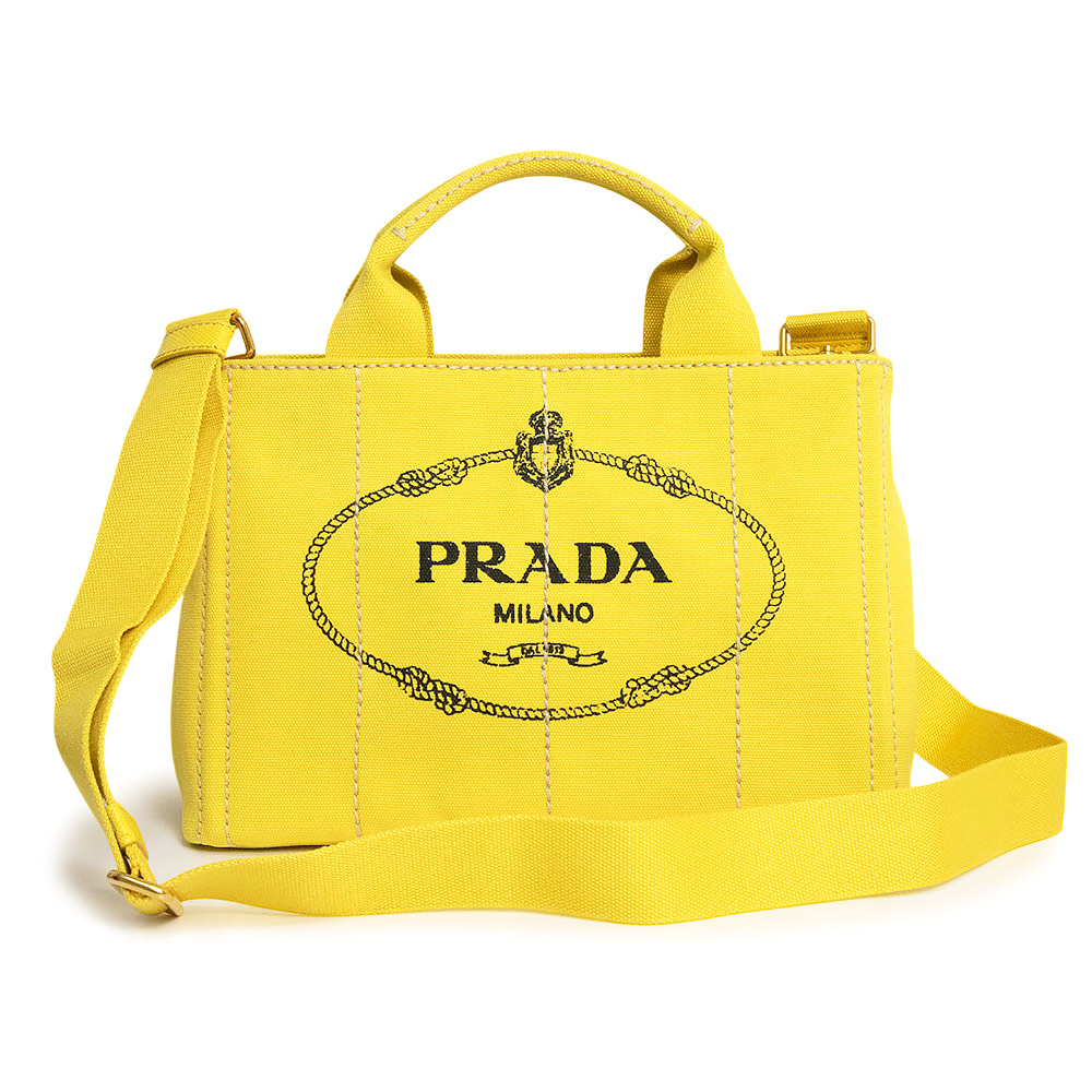 【未当て嵌める 見せびらかす品】PRADA プラダ B2439G カナパ 帆布 GIRASOLE ジラソーレ 黄色 2Way 肩肉 トート ハンドバック 曲がった掛け ゴールド金具