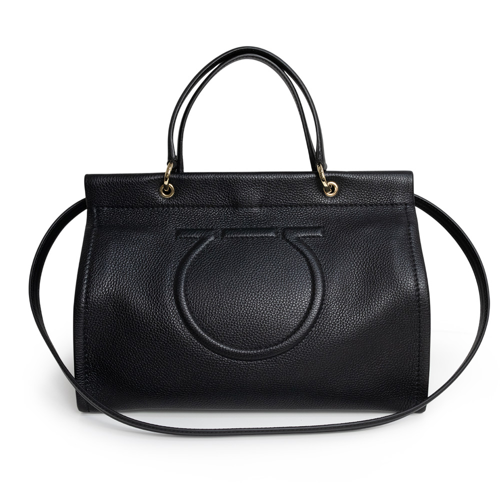 【未当て嵌める 見せびらかす品】Salvatore Ferragamo サルヴァトーレフェラガモ 21H110 ガンチーニ 2Way トート なめし革 黒いこと ショルダーバッグ 曲がった掛け ゴールド金具