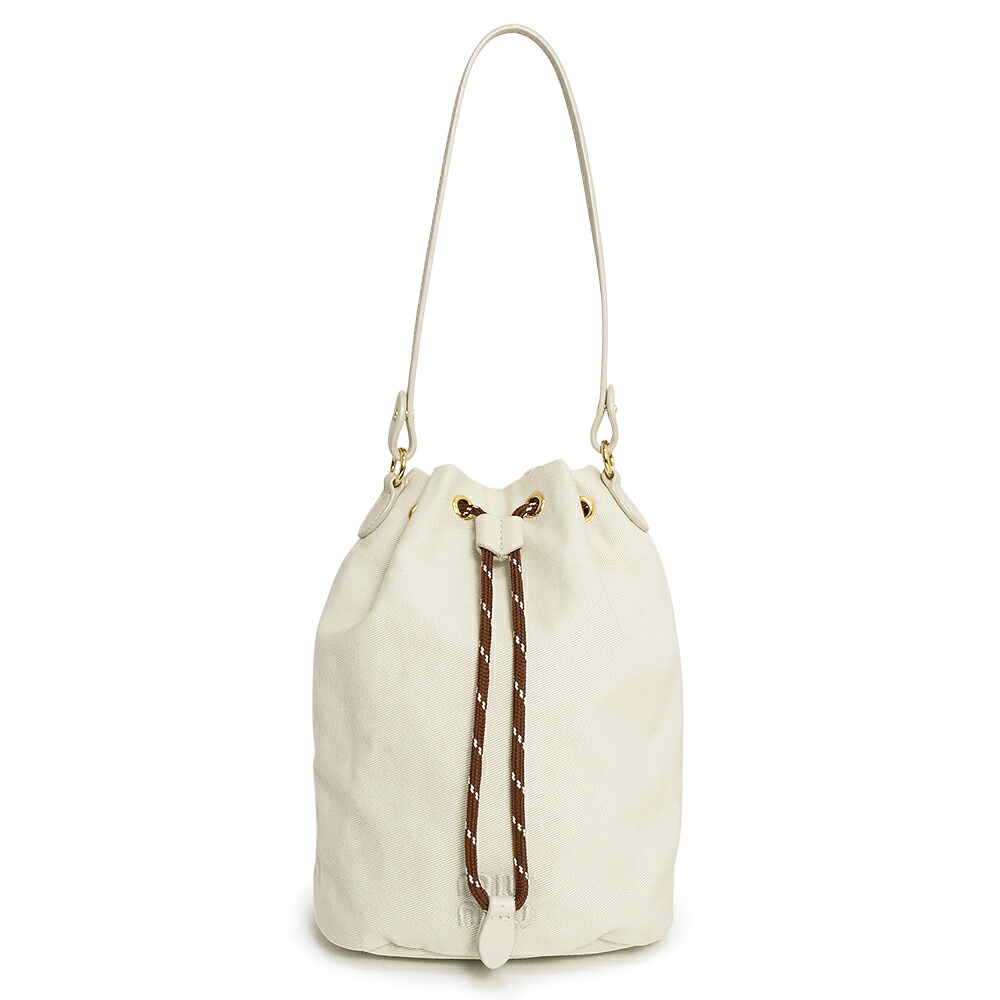 【未当て嵌める 見せびらかす品】miu miu ミュウミュウ 5NR038 ギャバジン 合切袋 綿織物 GESSO TABACCO 象牙色 赤銅色 合切袋 ミニ ハンドバック ゴールド金具