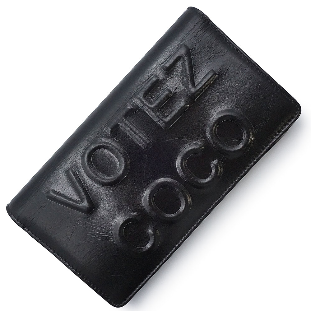 【未当て嵌める庫入れ品】CHANEL シャネル A82184 VOTEZ COCO カーフスキン 黒いこと 二つ折り長金入れ なめし革 しろがね色金具