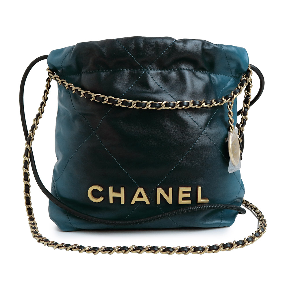 【未当て嵌める 見せびらかす品】CHANEL シャネル AS3980 CHANEL22 チェーン店 シャイニーカーフスキン 青碧グラデーション 2way ダブル肩肉 ハンドバック 曲がった掛け ゴールド金具