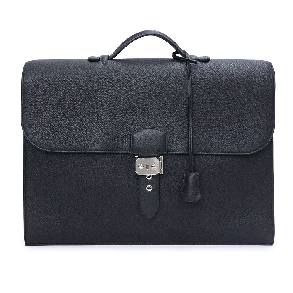 【未当てはめる 見せびらかす品】HERMES エルメス サック ア デペッシュ 38 商行為 ハンドバック トゴ 黒いこと T目じるし ブリーフ容れもの なめし革 しろがね色金具