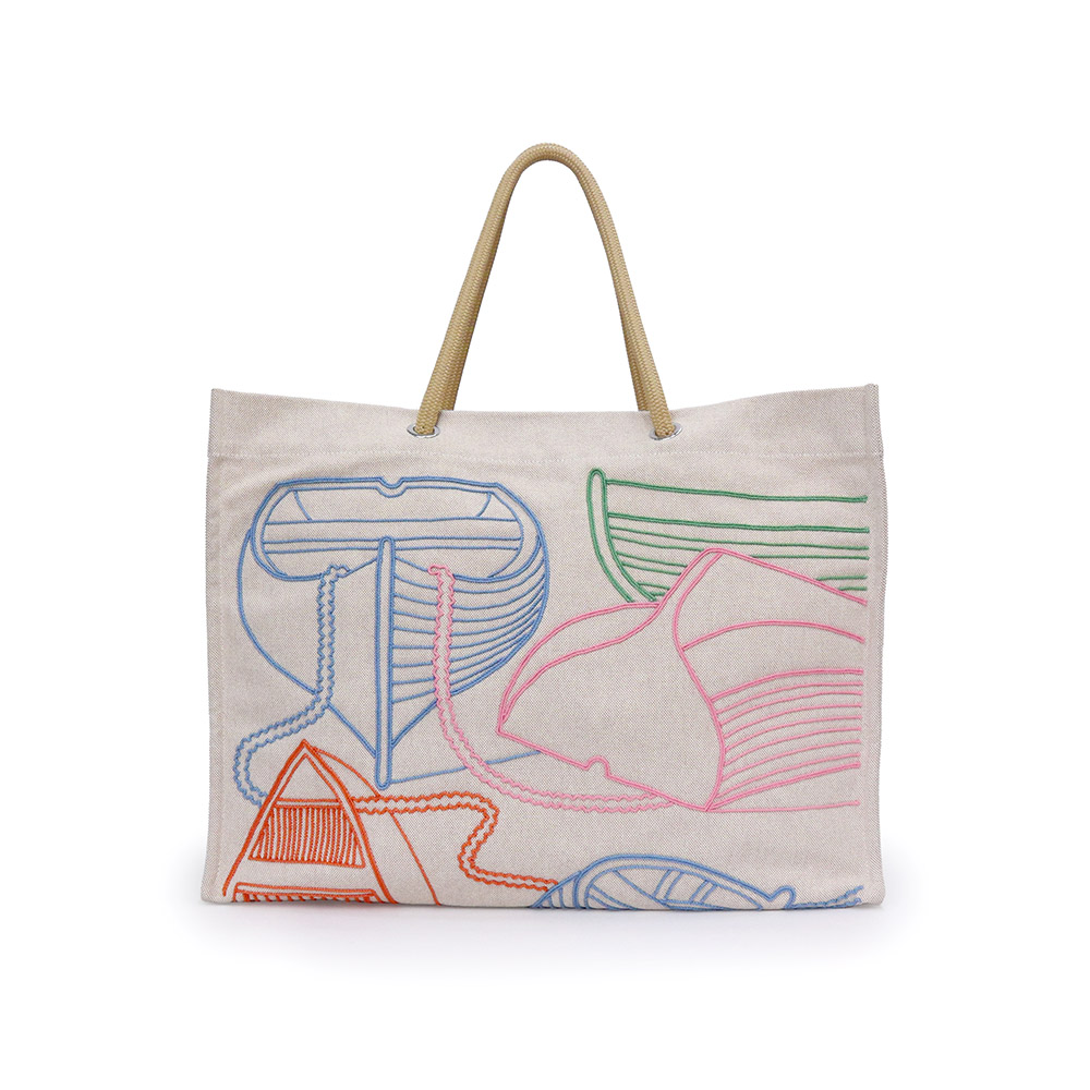 【未当てはめる 見せびらかす品】HERMES エルメス 砂浜御徒面子 タラサ 帆布 綿織物100％ マルチ色合い ベージュ トート しろがね色金具