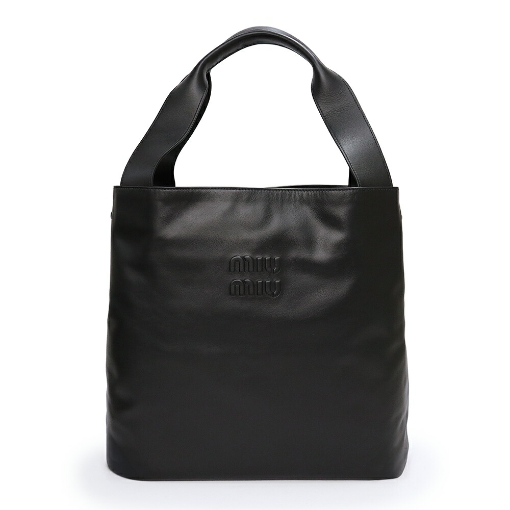 【未当て嵌める 見せびらかす品】miu miu ミュウミュウ 5BC119 ホー洋弓 トートバッグ SOFTY なめし革 NERO  黒いこと ゴールド金具