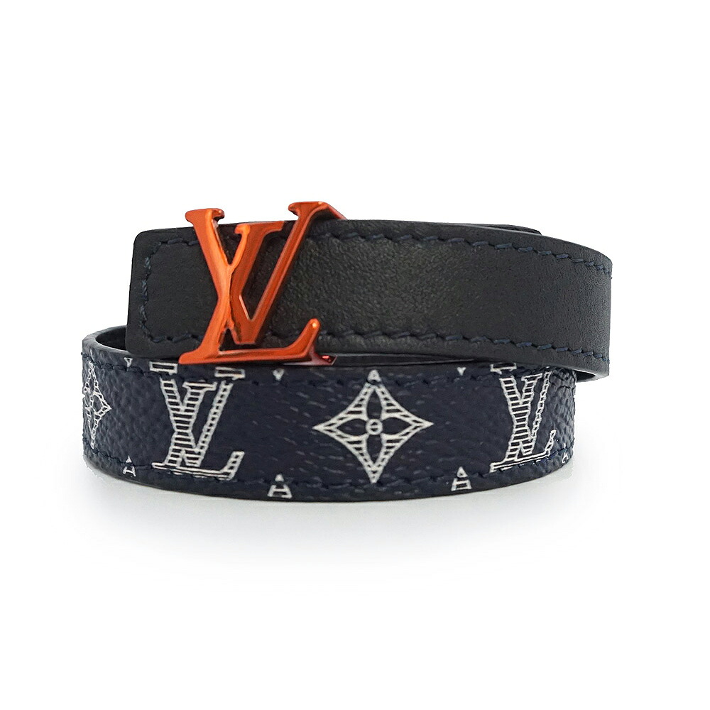 【未当てはめる 見せびらかす品】LOUIS VUITTON ルイ ヴィトン M6427E ブラスレ LVかしら文字 モノグラムインキ なめし革 2連 腕輪 #19 米国海軍 赤いこと金具 箱付