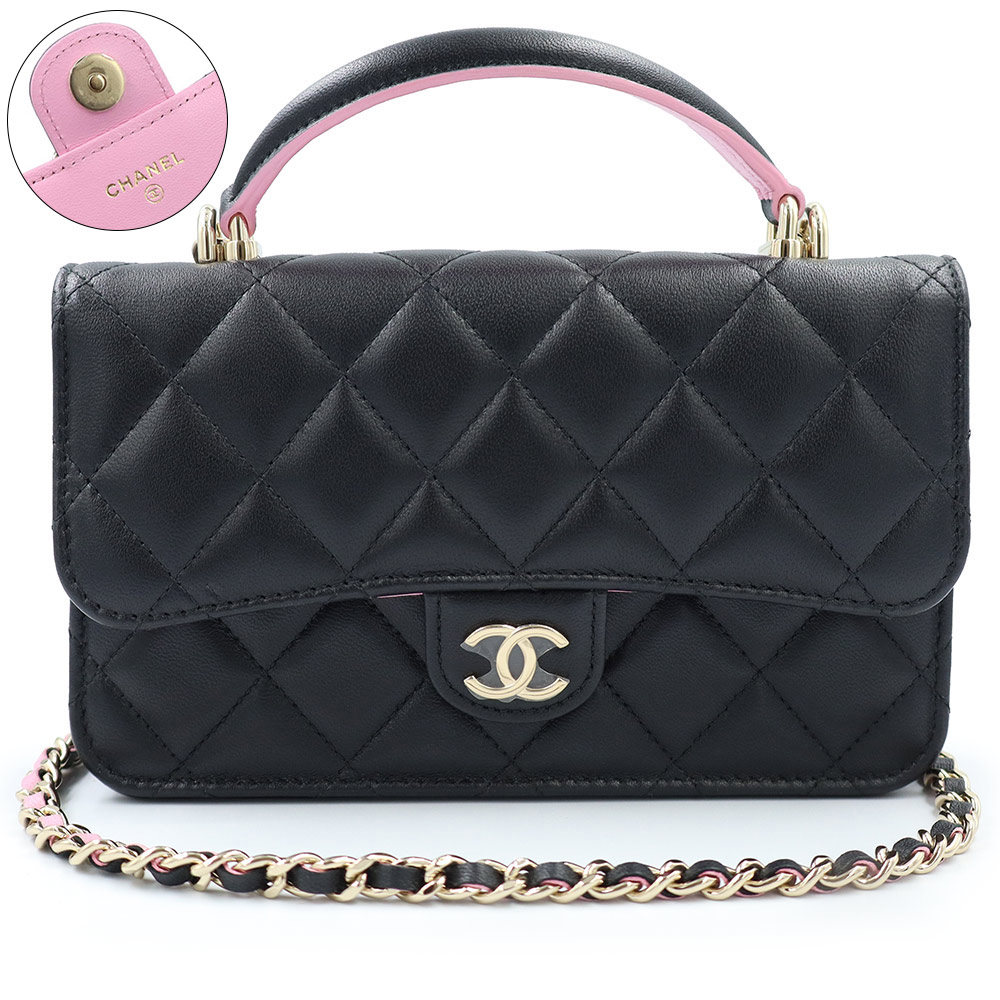 【未当て嵌める 見せびらかす品】CHANEL シャネル AP3226 マトラッセ とっ始め手持ち部分 ココマーク 子ヒツジひと肌 黒いこと さくら色 ミニ チェーン店 ショルダーバッグ 曲がった掛け なめし革 ゴールド金具