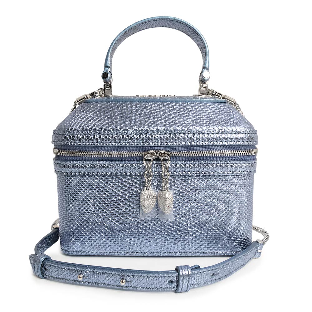 【未当て嵌める 見せびらかす品】BVLGARI ブル小峡谷 セルペンティ フォーエバー 宝飾品ボックス席 モルトンカルングスキン ナイアガラサファイア 青色 2Way チェーン店 肩部 ハンドバック 曲がった掛け しろがね色金具