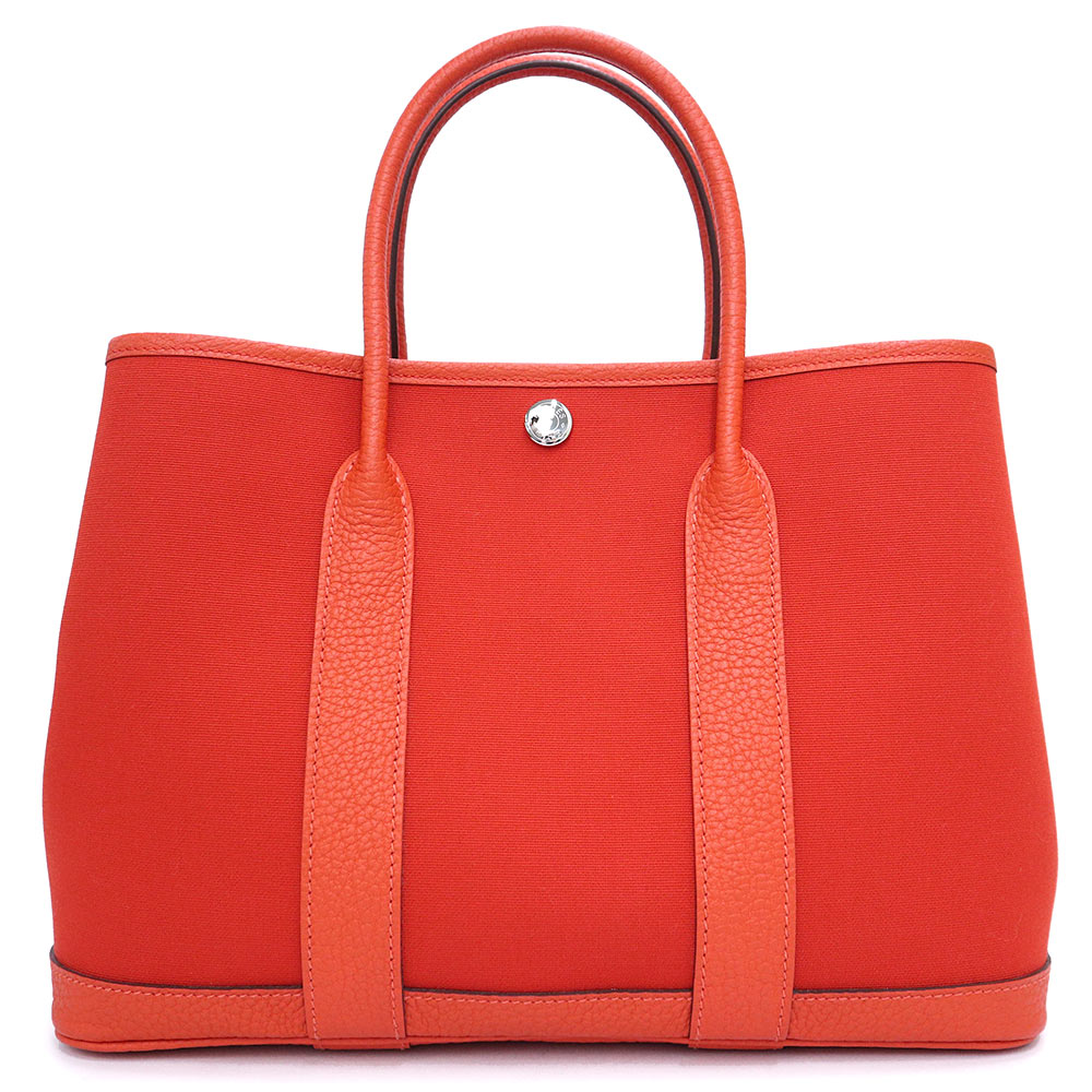 【新品・未当て嵌める品】HERMES エルメス 苑地寄りあい 30 TPM ネゴンダ トワルオフィシエ オレンジポピー カプシーヌ オレンジ色 B目じるし ハンドバック なめし革 帆布 しろがね色金具