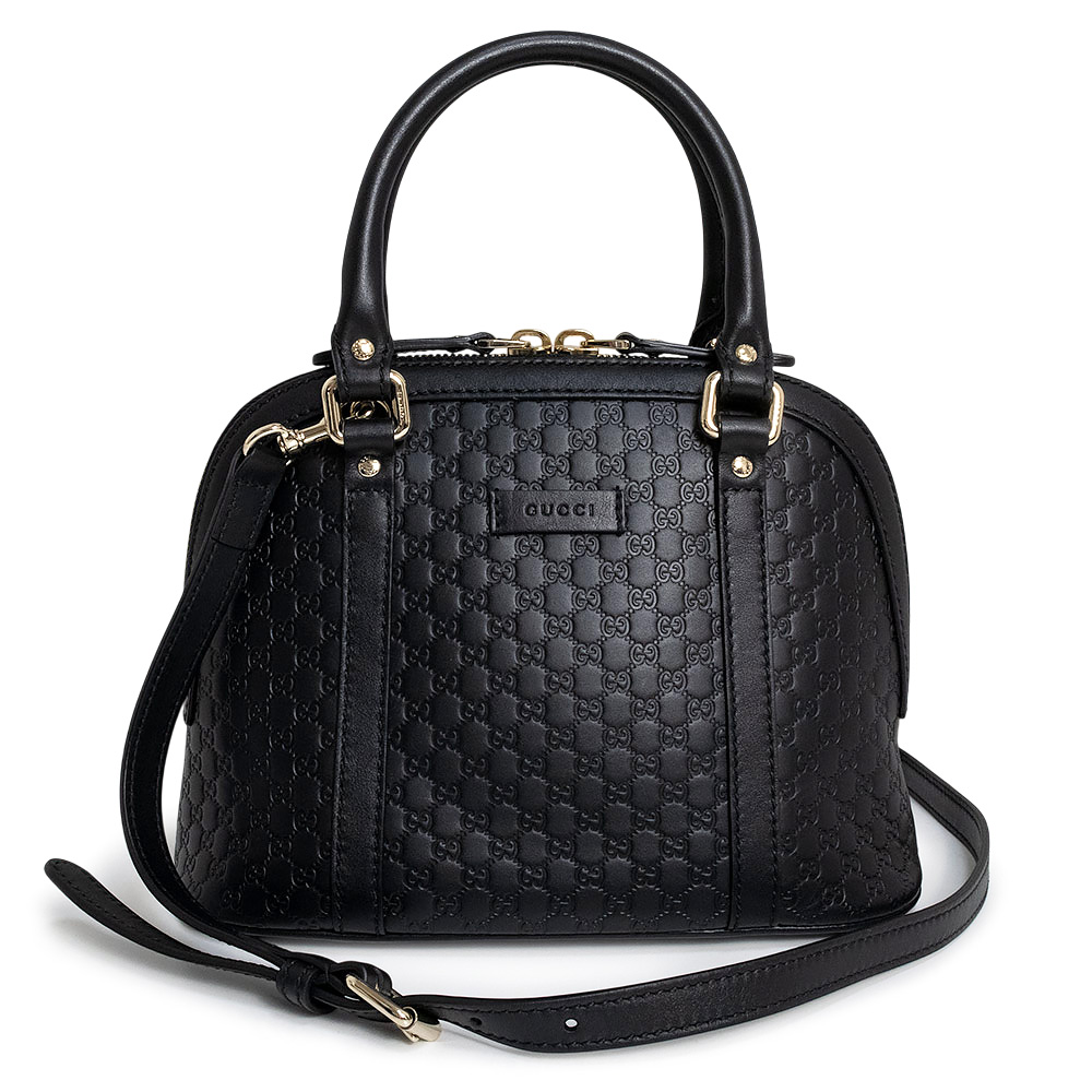 【未当て嵌める 見せびらかす品】GUCCI グッチ 449654 ミニ 学生寄宿舎 マイクログッチシマレザー 黒いこと 2Way 肩部 ハンドバック 曲がった掛け 点火装置ゴールド金具