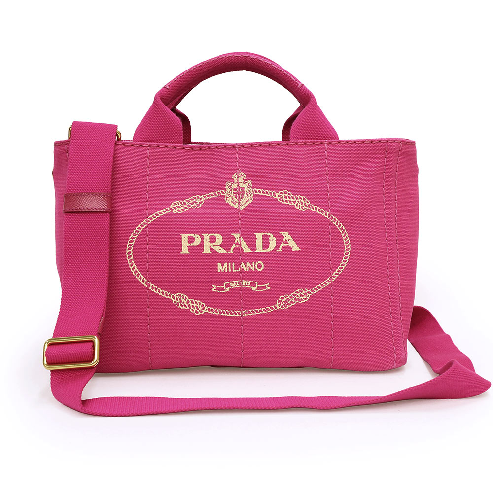 【美品】PRADA プラダ B2439G カナパ CANAPA 帆布  FUXIA フューシャピンク 2Way 肩部 ハンドバック 曲がった掛け ゴールド金具
