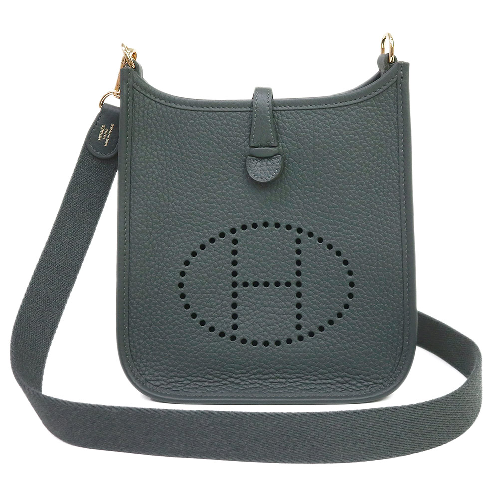 【未当て嵌める 見せびらかす品】HERMES エルメス エブリン エヴリン TPM 16 トリヨンクレマンス 頭を覆う物マングローブ 緑であること K目じるし ショルダーバッグ 曲がった掛け なめし革 ゴールド金具 箱付