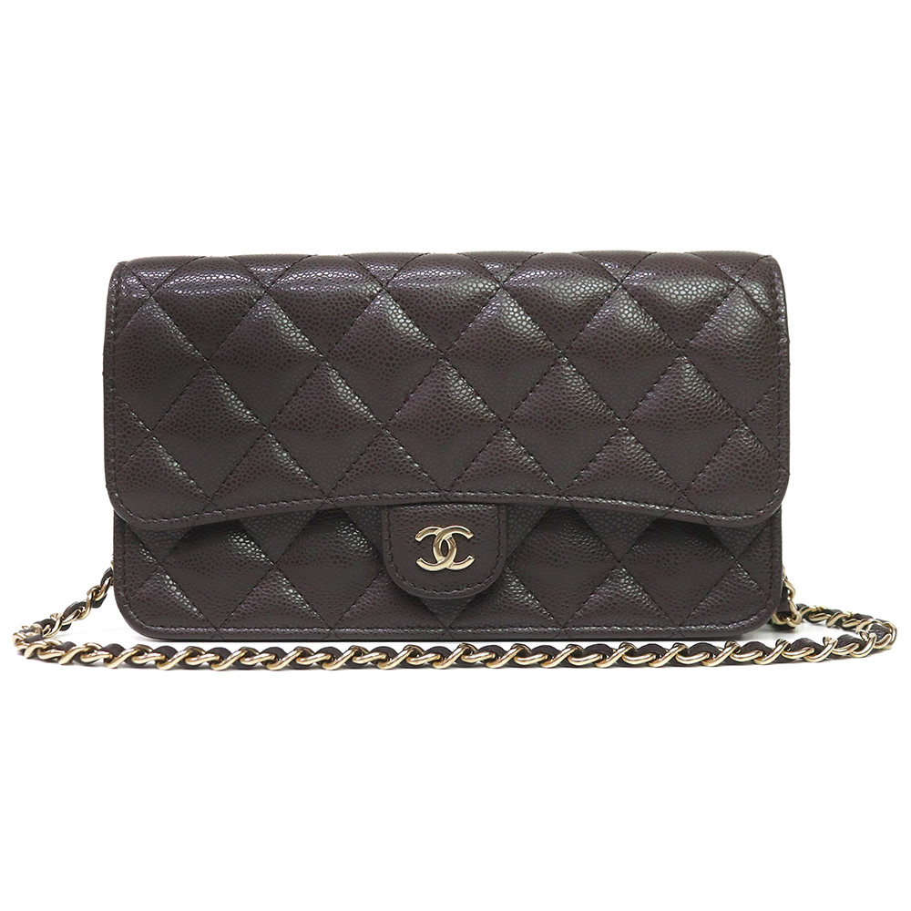 【未当て嵌める 見せびらかす品】CHANEL シャネル AP3744 マトラッセ 下げ翼 電話機入れもの キャビア素はだ 赤銅色 ココマーク チェーン店 ショルダーバッグ 曲がった掛け なめし革 ゴールド金具