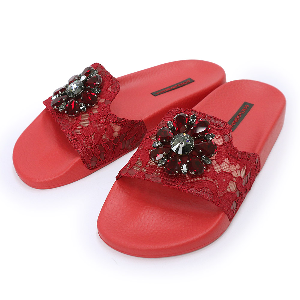 【未当て嵌める蔵置き品】DOLCE\u0026GABBANA ドルチェアンドガッバーナ 虹霓 スピード競技 横すべり サンダル 思われ人 赤いこと サンダル 靴 シューズ #37 24糎 箱付