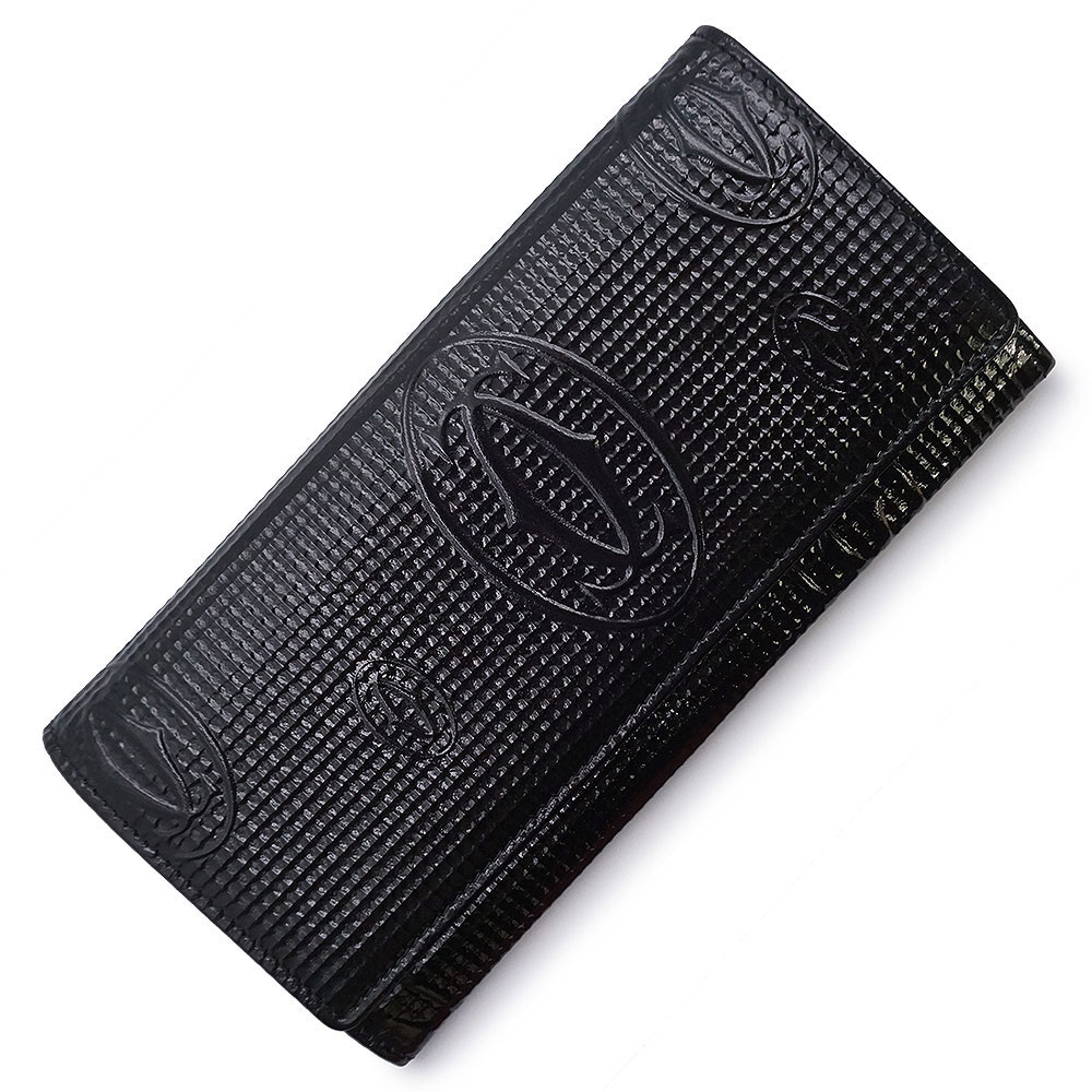 【未当て嵌める納める品】Cartier カルティエ L3000982 心うれしい誕生日 エナメル 専売特許なめし革 子ヒツジ人はだ 黒いこと 二つ折り長紙入れ しろがね色金具 箱付