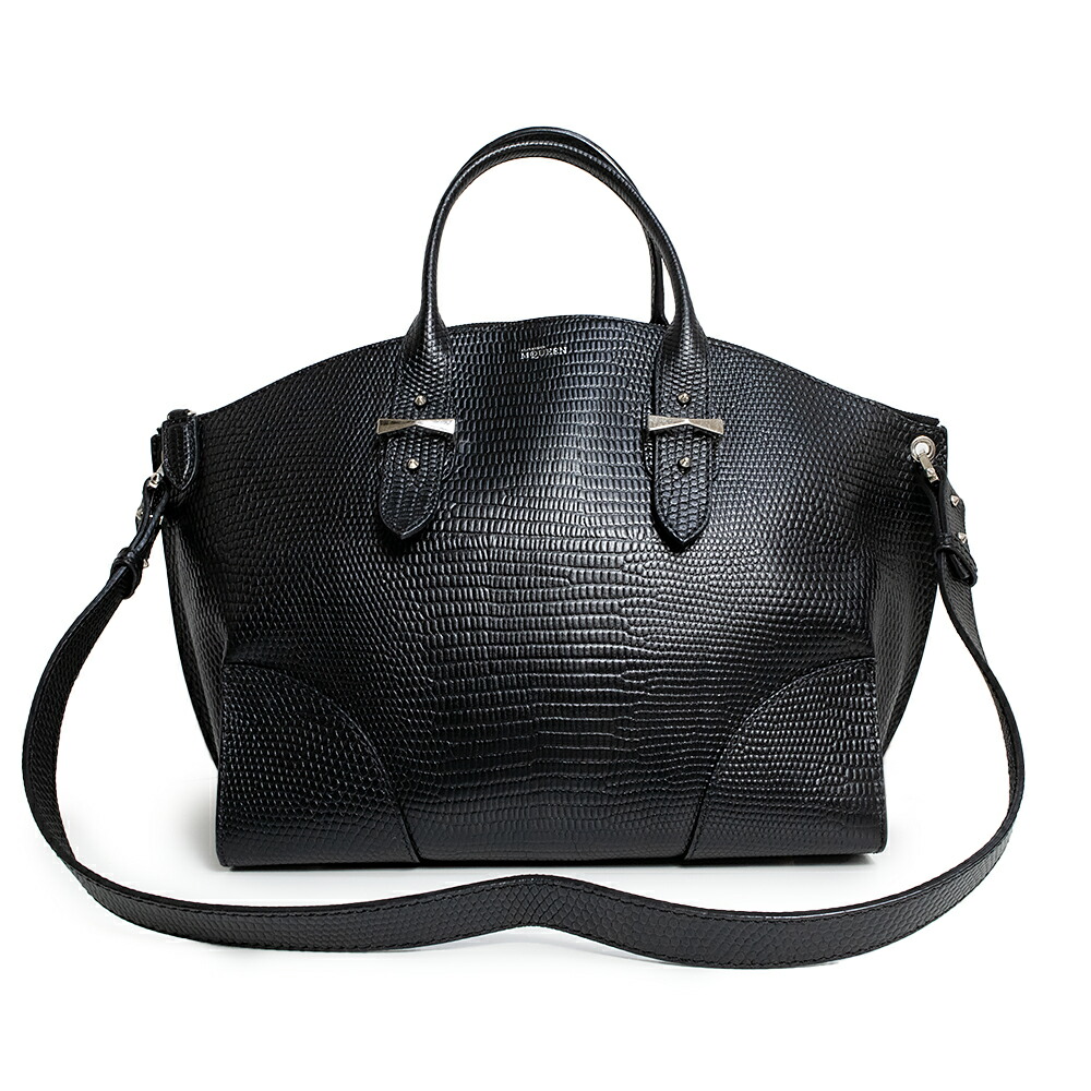 【美品】Alexander McQueen アレキサンダーマックイーン レジェンドバッグ 蜥蜴型押しなめし革 黒いこと 2Way 肩部 ハンドバック アンティークしろがね色金具