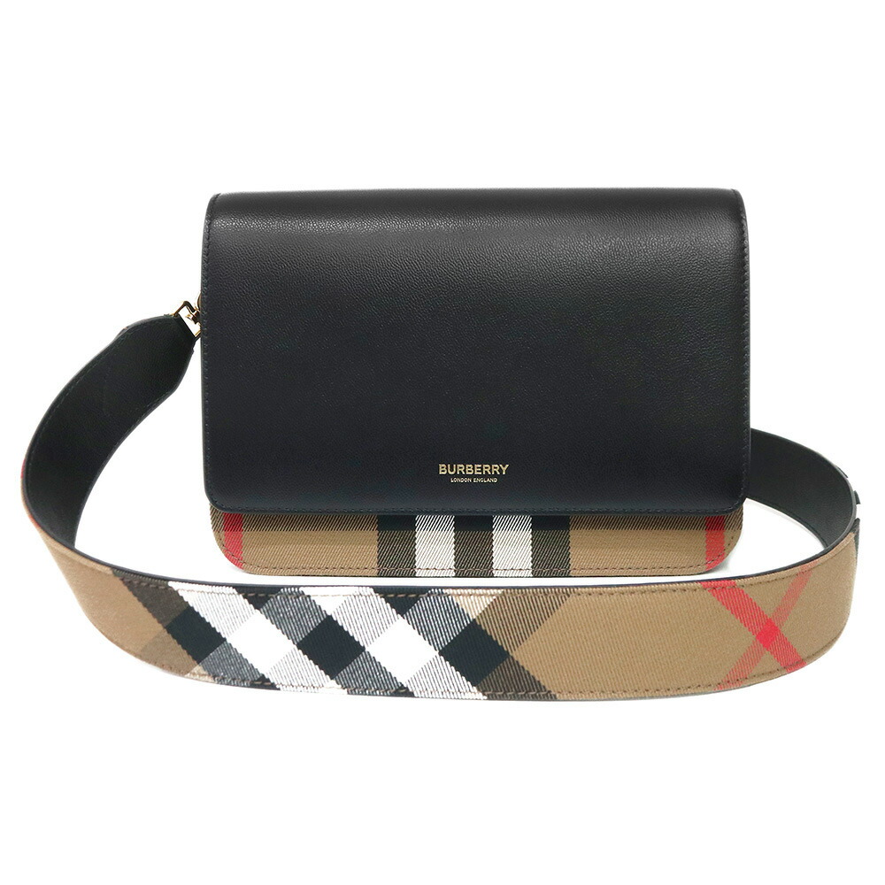 【未使用　展示品】BURBERRY バーバリー 8084025 マックフォード チェック クロス カーフスキン キャンバス ブラック ショルダーバッグ 斜め掛け レザー ゴールド金具｜ブランドシティ　BrandCity