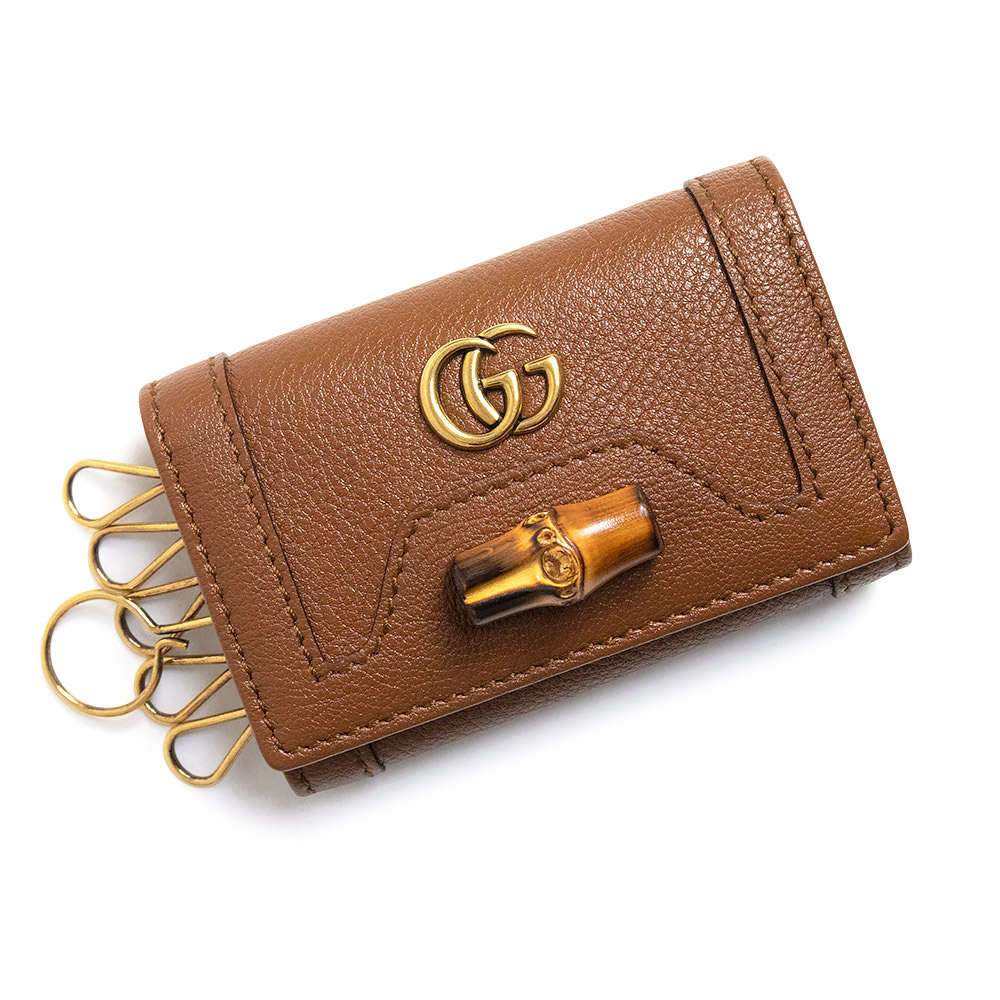 【新品・未使用品】GUCCI グッチ 658636 GGマーモント ダブルG バンブー レザー ブラウン 6連 キーケース アンティークゴールド金具 箱付|ブランドシティ BrandCity