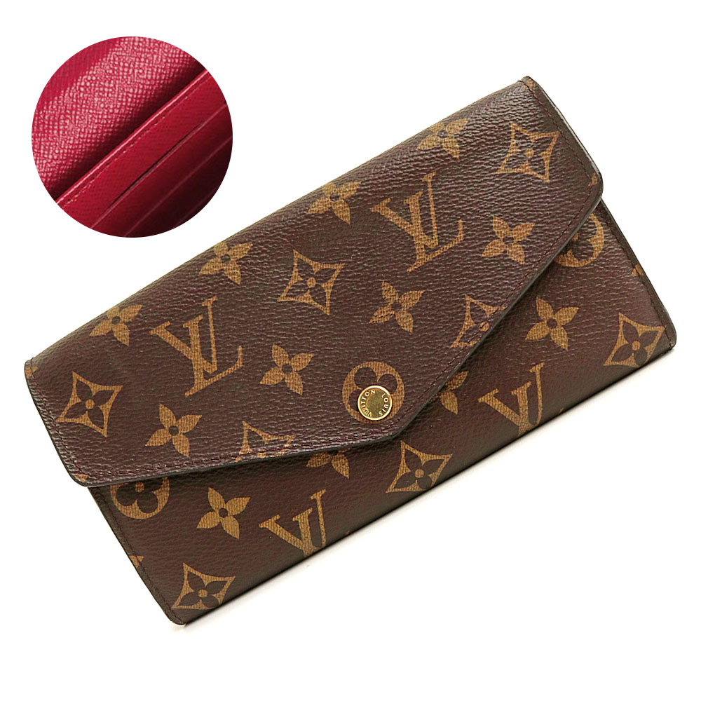【中古】LOUIS VUITTON ルイ ヴィトン M62234 ポルトフォイユ サラ モノグラム フューシャ 赤銅色 二つ折り長紙入れ ゴールド金具