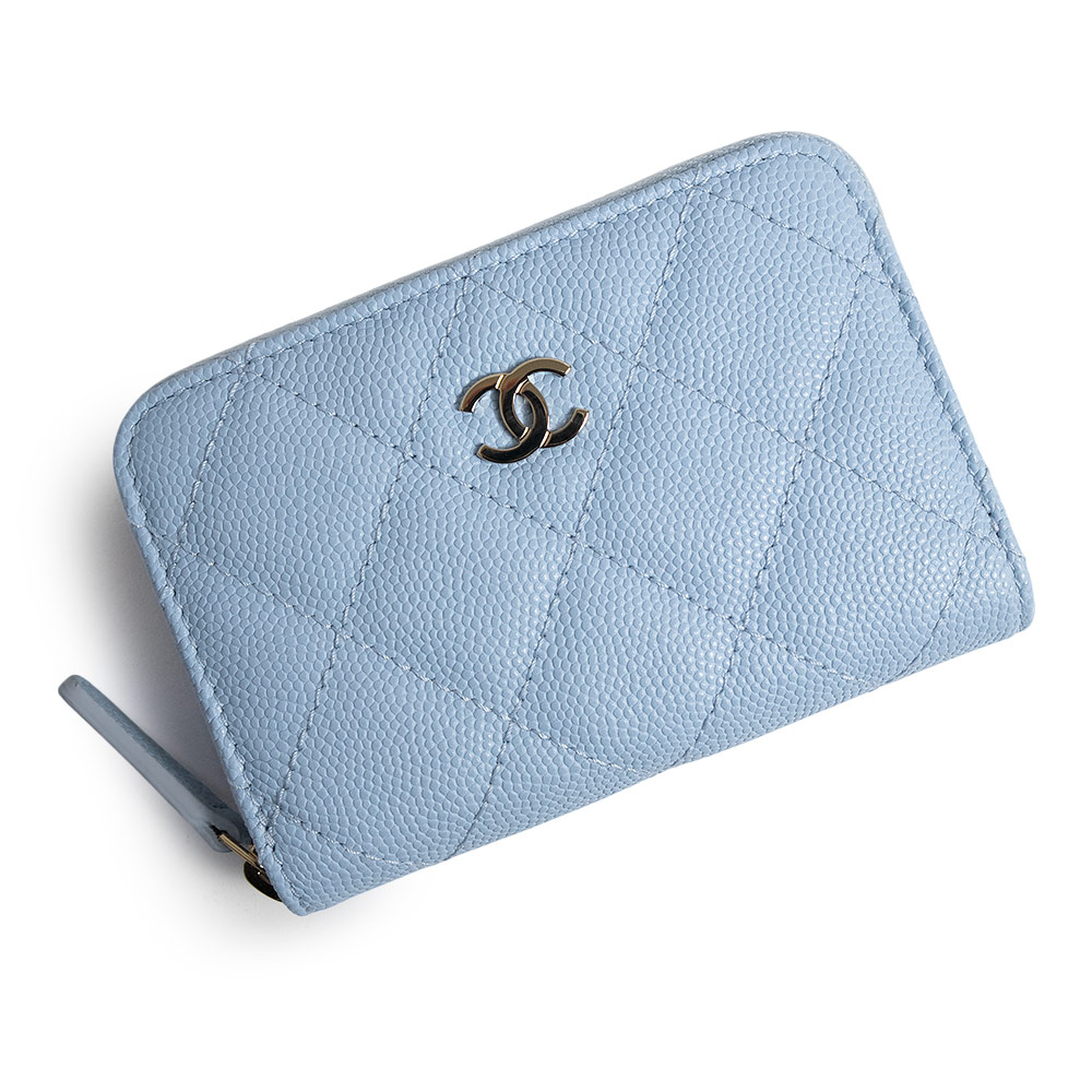 【新品・未使用品】CHANEL シャネル AP0216 マトラッセ クラシック ジップ コインパース キャビアスキン ライトブルー コインケース 小銭入れ 財布 レザー ゴールド金具 箱付｜ブランドシティ　BrandCity