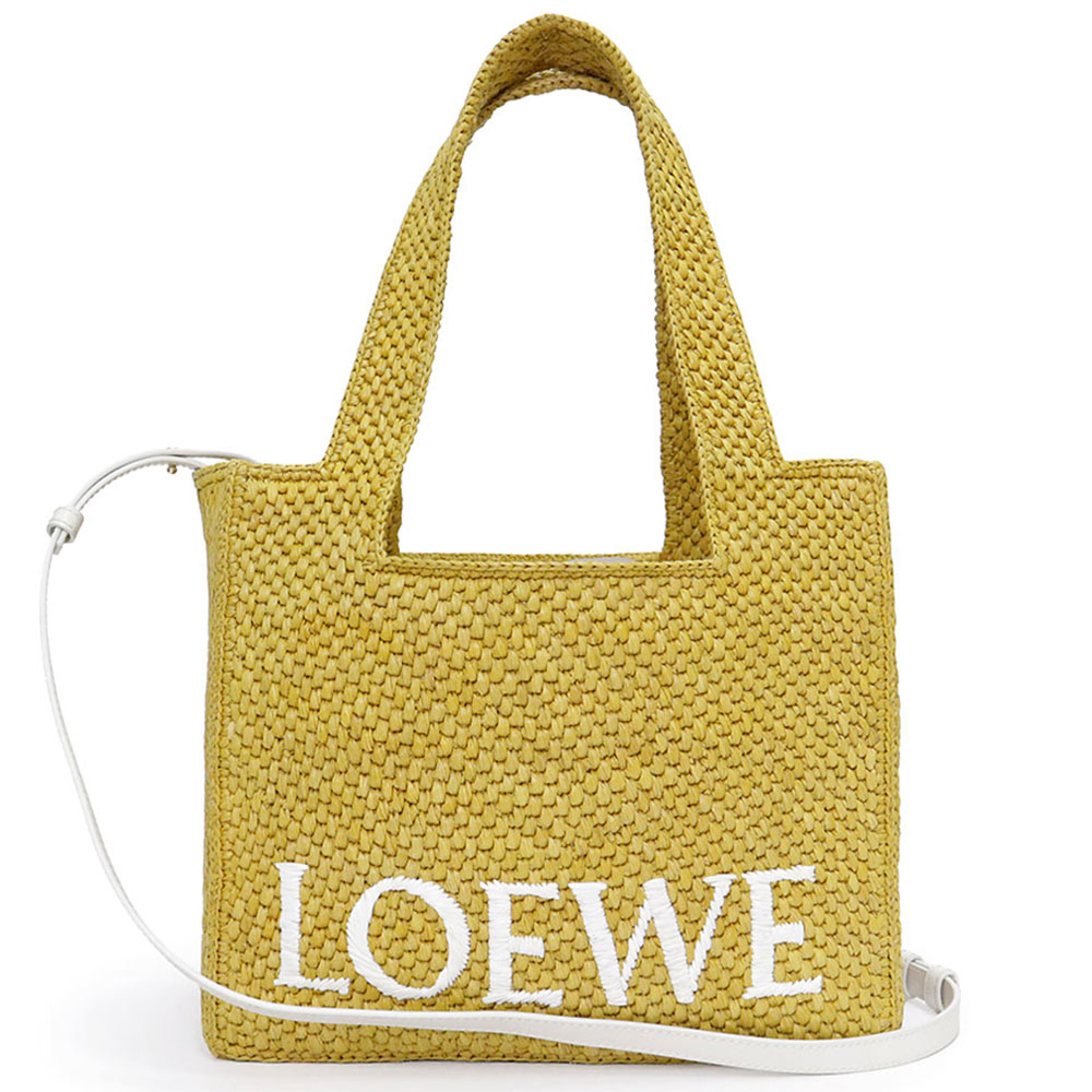 【新品・未使用品】LOEWE ロエベ A685B61X01 フォント トート ミディアム ラフィア カーフスキン オークル イエロー 2way ショルダー ハンドバッグ 斜め掛け レザー ゴールド金具|ブランドシティ BrandCity