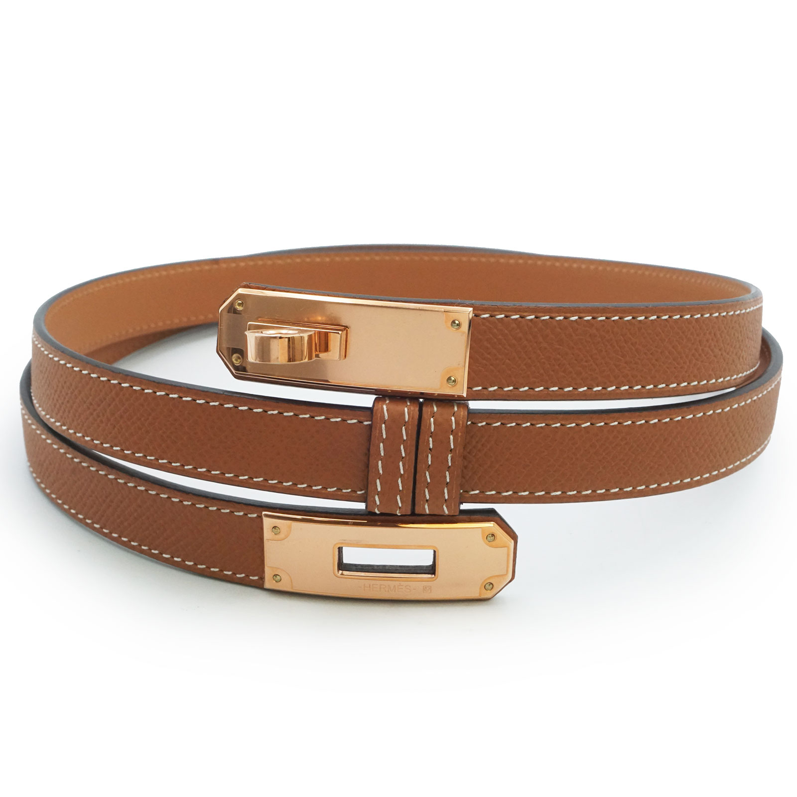 【新品・未使用品】HERMES エルメス ケリー 18 ヴォーエプソン ゴールド ブラウン K刻印 ベルト レザー ピンクゴールド金具 箱付｜ブランドシティ　BrandCity