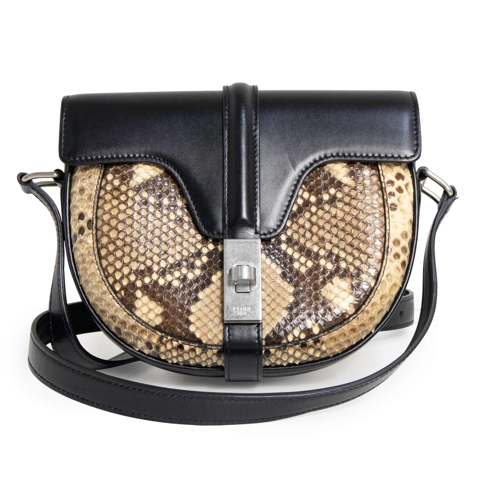 【未使用 展示品】CELINE セリーヌ スモール ブザス 16 セーズ パイソン カーフスキン ブラック ベージュ ショルダーバッグ 斜め掛け エキゾチックレザー レザー シルバー金具|ブランドシティ BrandCity