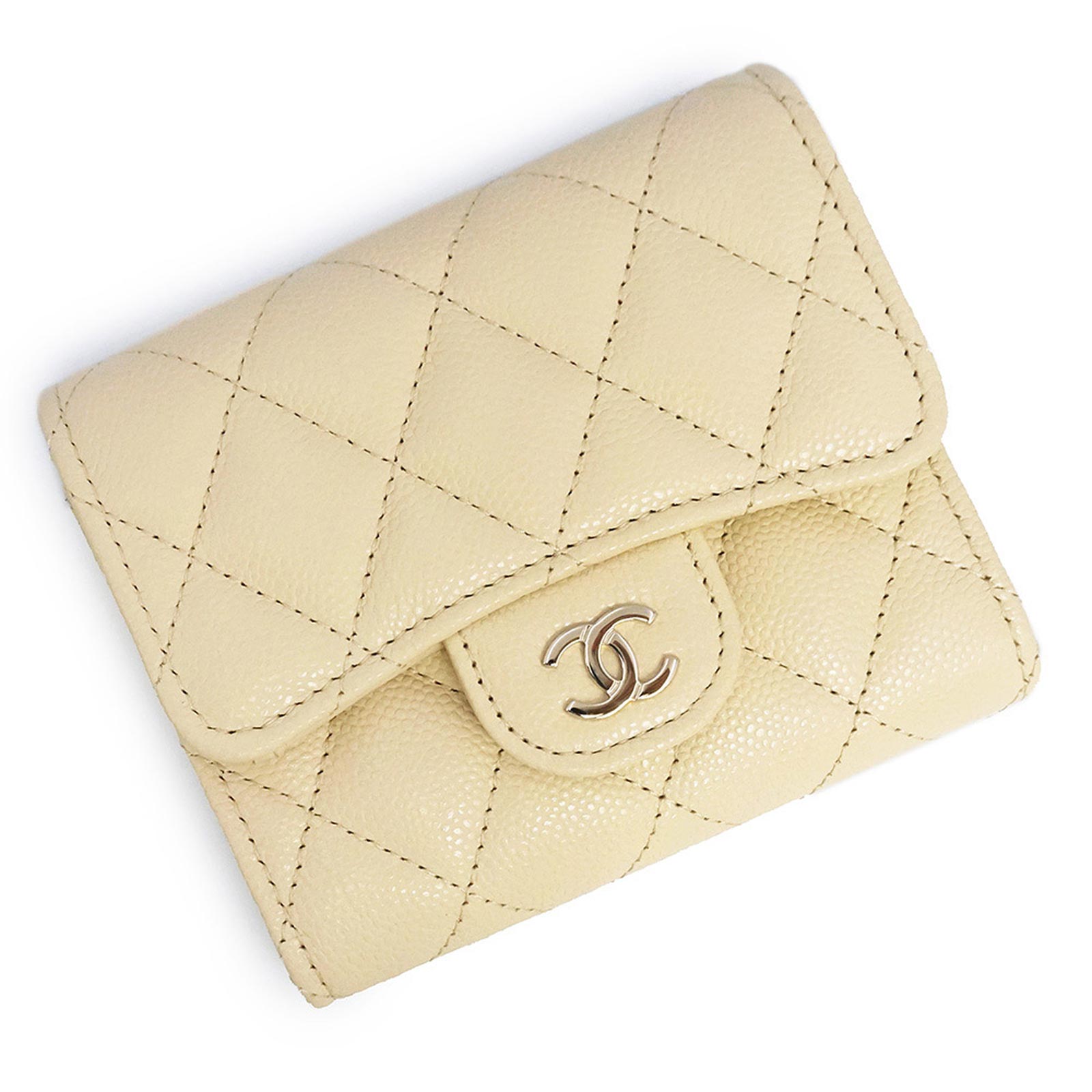 【新品・未使用品】CHANEL シャネル AP0229 マトラッセ クラシック スモール フラップ ウォレット キャビアスキン クリームイエローベージュ コンパクト 三つ折り財布 レザー シャンパンゴールド金具 箱付｜ブランドシティ　BrandCity