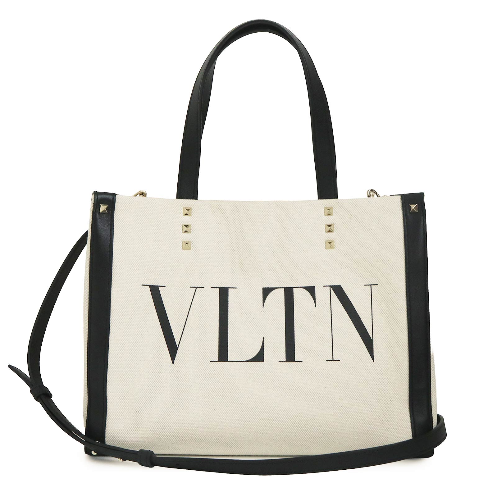 【未使用 展示品】Valentino Garavani ヴァレンティノ ガラヴァーニ XW2B0H19FWB_EX9 VLTN プリントキャンバス ミニ トート レザー ベージュ ブラック 2WAY ショルダー ハンドバッグ 斜め掛け ゴールド金具|ブランドシティ BrandCity