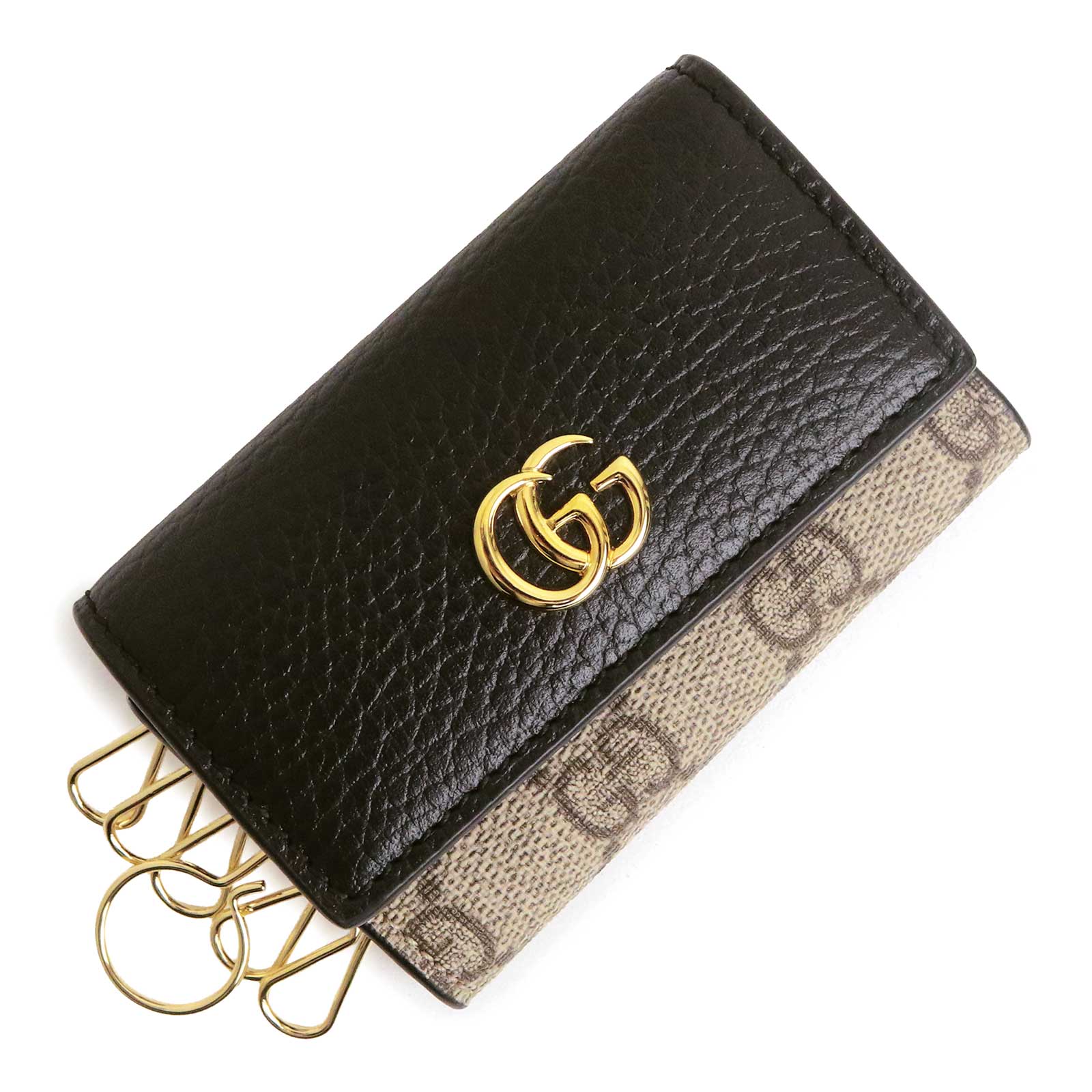 【新品・未使用品】GUCCI グッチ &lrm;456118 GGマーモント ダブルG バイカラー 6連 GGスプリームキャンバス レザー ブラック ベージュ キーケース ゴールド金具 箱付｜ブランドシティ　BrandCity 25,773円