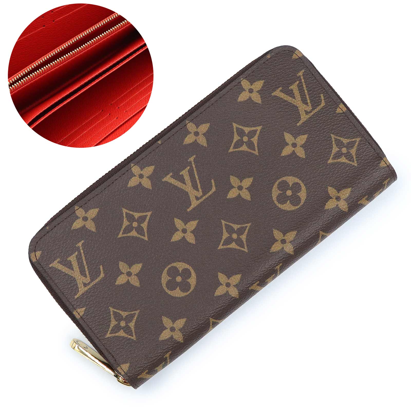 【未使用　展示品】LOUIS VUITTON ルイ ヴィトン M41896 ジッピー ウォレット モノグラム ブラウン コクリコ レッド 長財布 ゴールド金具 箱付｜ブランドシティ　BrandCity