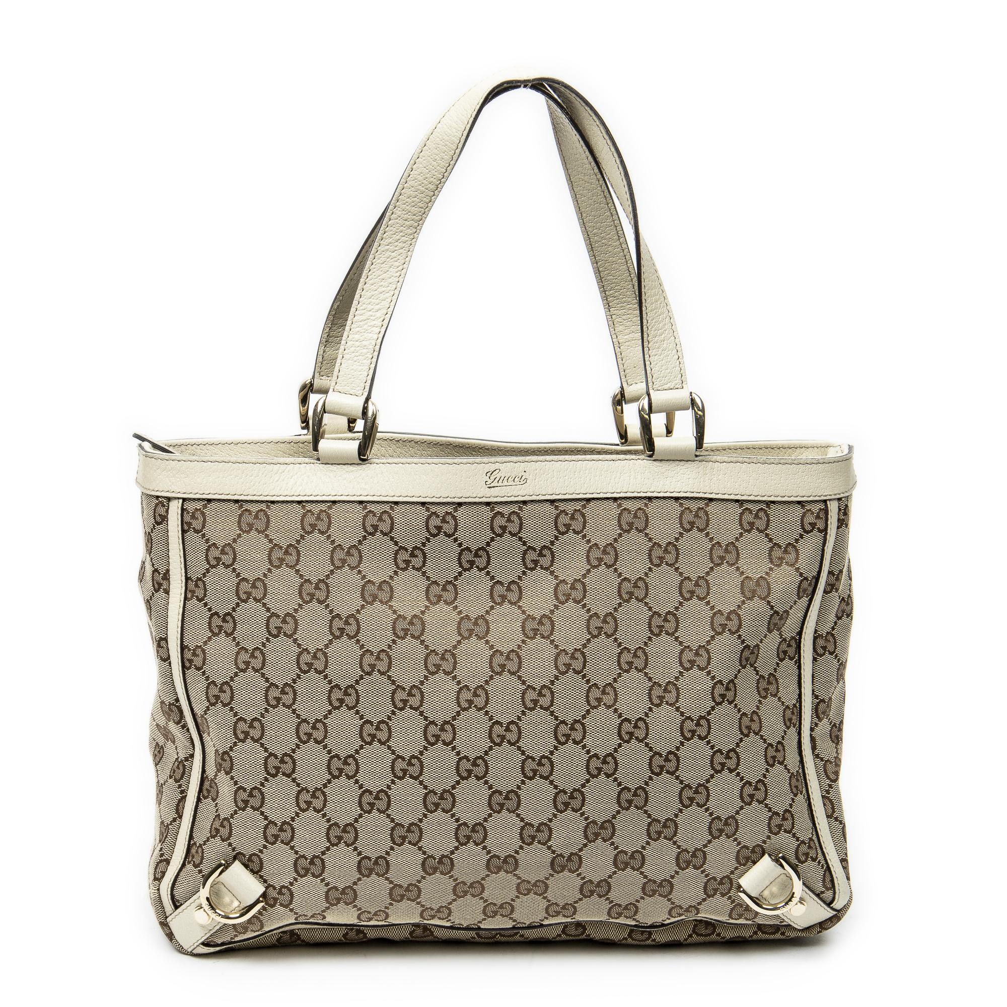 [中古] GUCCI グッチミディアムアビー D リング トート アイボリー、ベージュGGキャンバスA