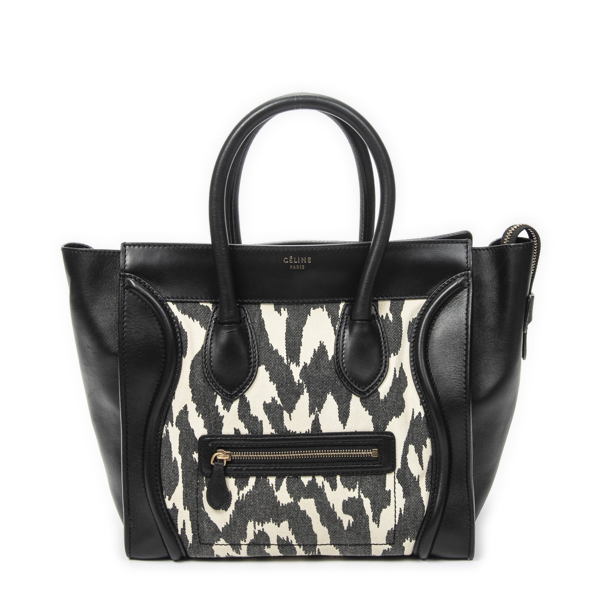 [中古] CELINE セリーヌミニラゲッジブラック/ホワイトカーフスキンレザーA｜BrandCo Paris - Japan